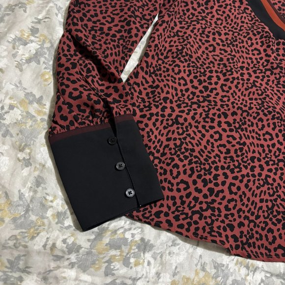 Express Leopard Color Block Contrast Chiffon Long Sleeve Shirt Top Size Medium - Picture 4 of 7